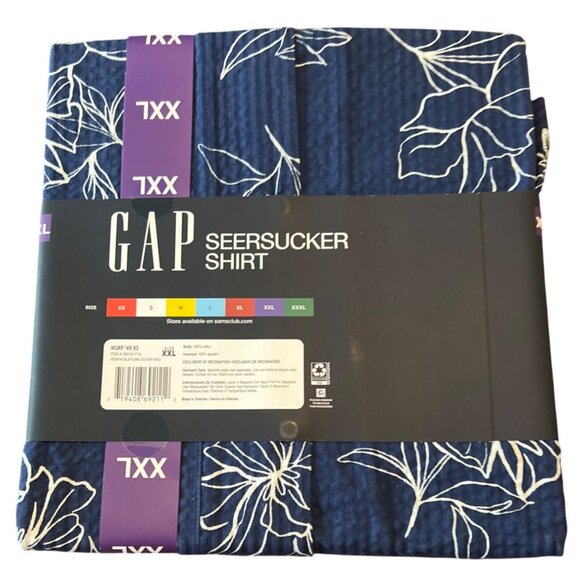 Gap Men's Short Sleeve Seersucker Vacay Shirt Size XXL Blue Floral Soft Cotton - Picture 2 of 4